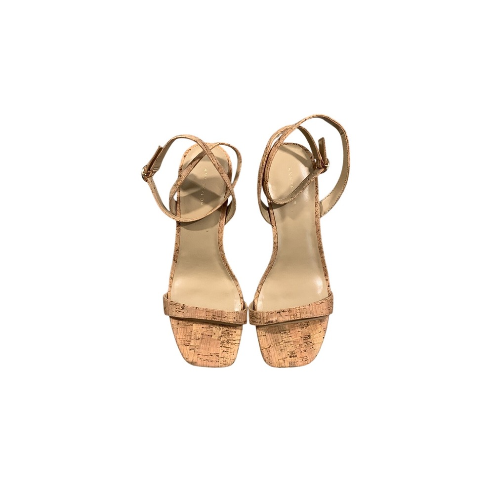 Ann Taylor Womens Cork Wedge Sandals Ankle Strap Open Toe Tan 8M